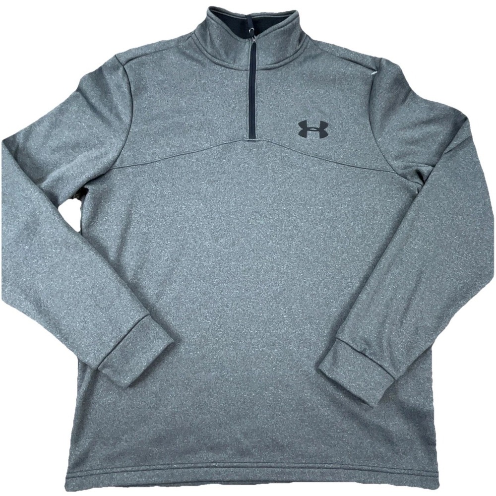 Under Armour Sweatshirt Men Medium Gray Black Sweater Loose Fit Quarter Zip